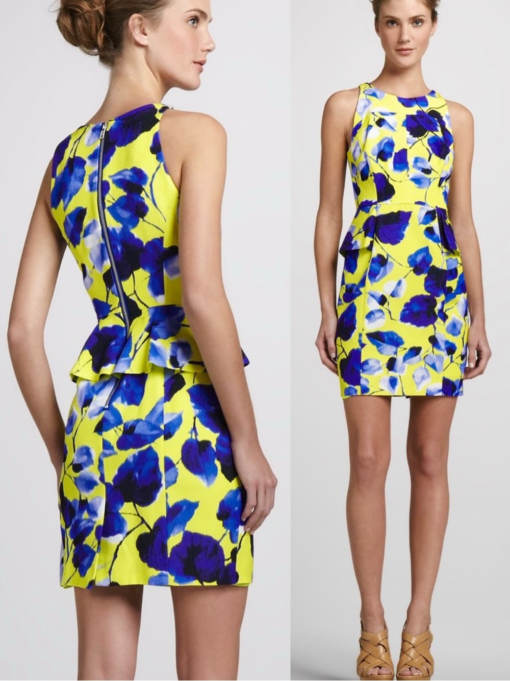 Milly Italian Floral Watercolor Peplum Sheath Dress